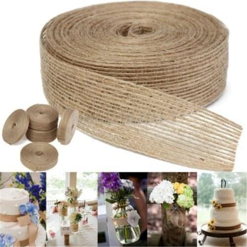 10M/Roll Natural Jute Burlap Hessian Ribbon with Lace Rustic Wedding Party Decoration Supplies DIY Craft Gift Packing Webbing