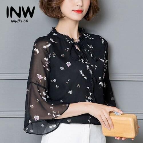 2018 Casual Summer Top Women Blouses Plus Size Flare Sleeve Women Tops Shirts Mujer Floral Print Chiffon Blouse Female Blusas