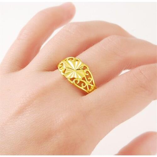 24k Pure Gold Wedding Finger Flower Ring Luxury Classic For Women Wedding Jewellery