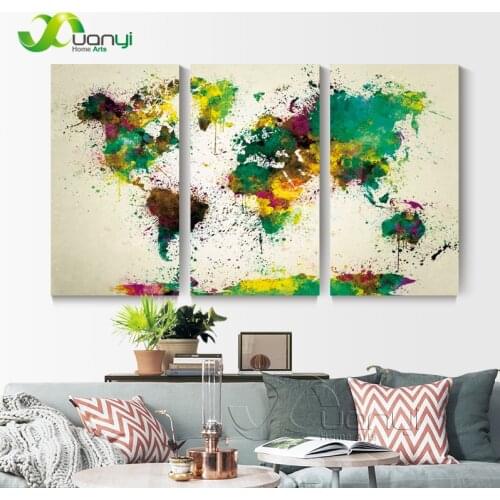 3 Panel Map Vintage World Painting On The Wall Canvas World Map Wall Art For living Room Wall Decoraction Painting Oil Unframed
