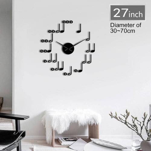 Frameless 3D Acrylic Simple DIY Wall Clock Music Notes Modern Design Musical Theme Wall Art Decor Self Adhesive Clock Watch