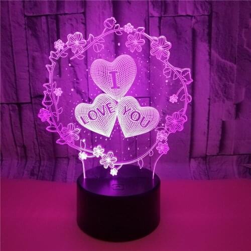I Love You Heart Modelling Touch 3d Night Lamp 7 Color Changing usb Night light for Wedding Party Bedroom Decor Gift for Lovers