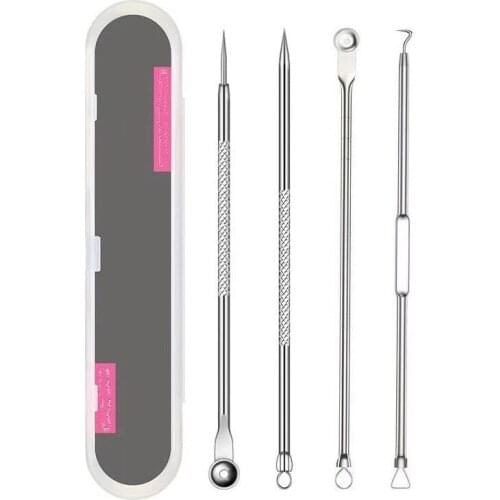 4PCS Stainless Acne Removal Needles Pimple Blackhead Remover Tools Spoon Face Skin Beauty Care Tools Needles Facial Pore Cleaner