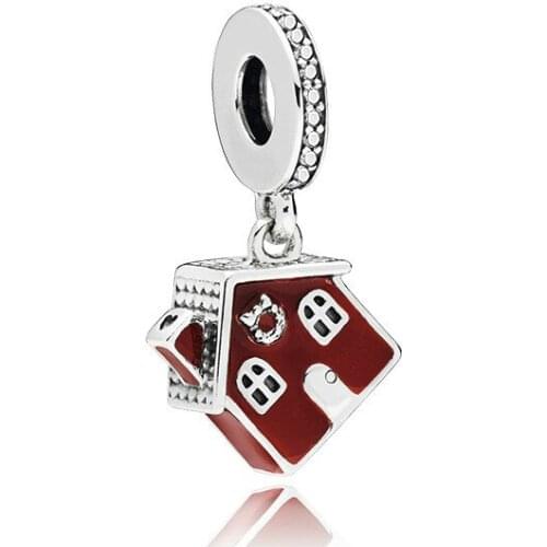 5PCS High Quality Plated European Red Enamel Warm Family House Bead Alloy Charm Fit Women Bracelet & Bangle DIY Jewelry Making