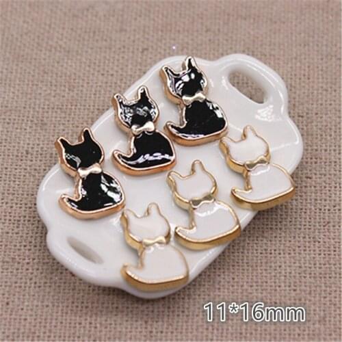 50PCS 11*16mm White/Black Cat Golden Plastic Flatback Button DIY Decoration Craft Scrapbook Accessories