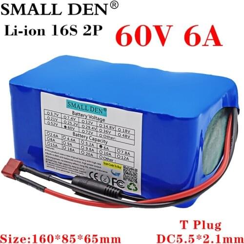 60V 6Ah 6000mAh 18650 lithium battery pack 16S2P 500-1000W High Power 67.2V Electric bicycle Scooter ebike battery Built-in BMS
