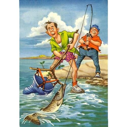 5D DIY Diamond Painting Full Square/Round Drill "Cartoon Fishing" 3D Rhinestone Embroidery Cross Stitch Gift Home Decor Gift