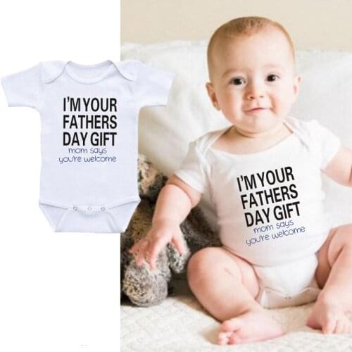 I'M Your Fathers Day Gift Newborn Infant Baby Bodysuit White Short Sleeve Print Playsuit Romper Baby Boy Girl Onesies Clothes