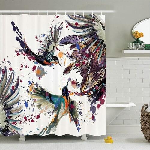 Hummingbirds Orchid Flowers Shower Curtains Floral Plants European Retro Water Color Painting Home Decor Bathroom Curtain Screen