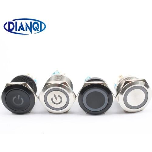 DIANQI 22mm Waterproof Metal Push Button Switch With LED light RED BLUE GREEN YELLOW Self-locking and Momentary
