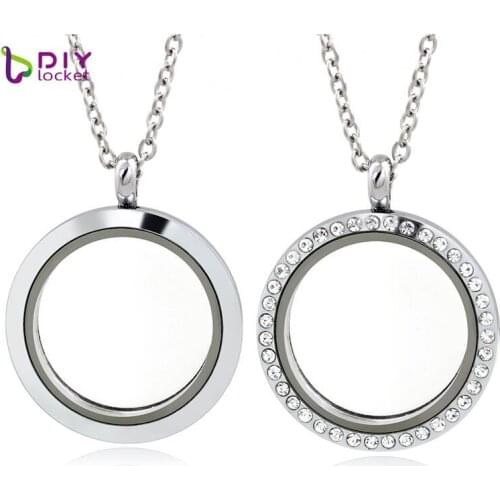 Diylocket 10pcs/lot 30mm Zinc Alloy Magnetic Glass Round Floating Locket With Chains LSFL053-54