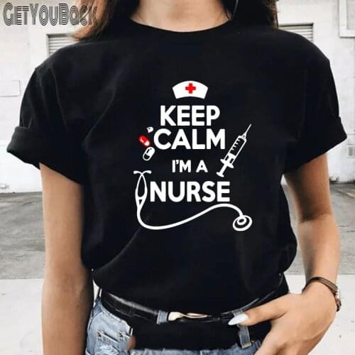 Women Funny Nurse Print Black T-shirt Summer Girl Harajuku 90S Tops Tee Female Cute Clothes,Drop Ship