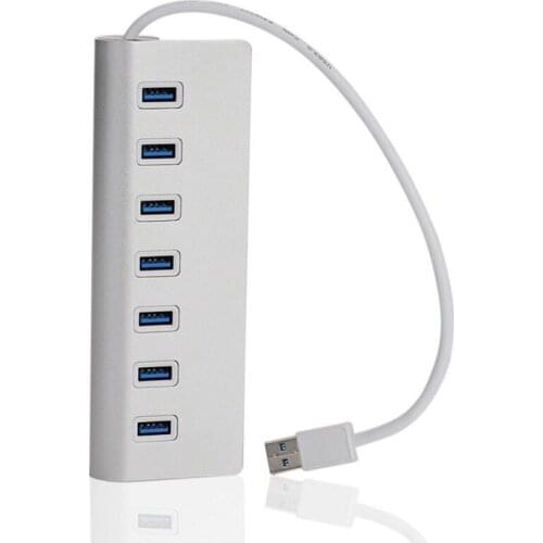 USB Hub, Aluminum 7 Port USB 3.0 Data Hub with 5V Power Adapter for Laptop, PC, USB Flash Drives, HDD Hard Drive, Silver