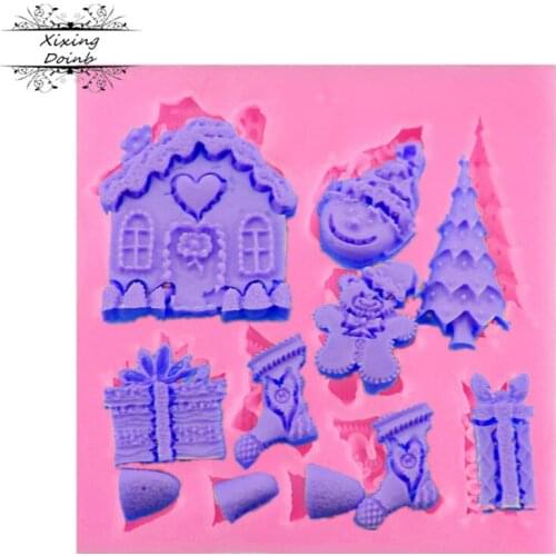 Christmas gift tree house shape silica gel mold soft candy cake mold paper Cupcake candy chocolate biscuit baking tool