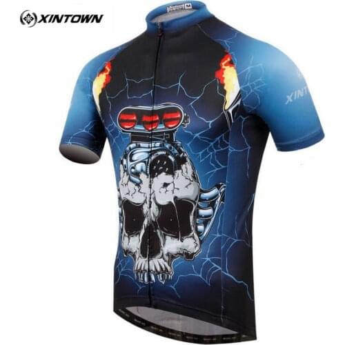 XINTOWN Team Cars Skull Cycling Mens Bike Sports Jersey Shirt Top Short Sleeves Bicycle Wear Clothing