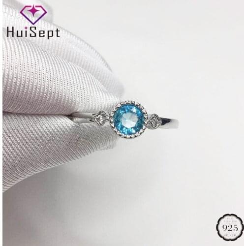 HuiSept Silver 925 Ring Jewelry Round Shape Sapphire Zircon Gemstone New Style Ornaments for Women Wedding Party Wholesale Rings