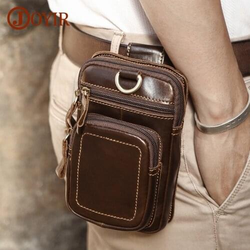 JOYIR Mens Leather Waist Bag Vintage Cowhide Leather Man Belt Pouch Casual Male Fanny Pack Waist Pack Phone Pouch New
