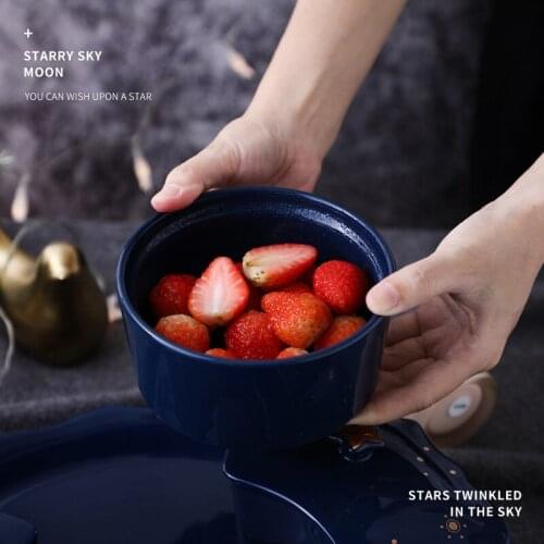 Royal Blue Star Sky European Ceramic revolving candy plate with cover snack plate wedding candy plate