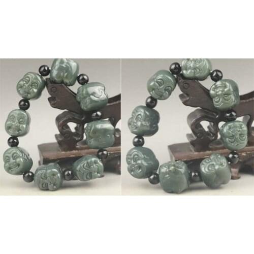 China old natural hetian jade bangle Chinese jade double buddha beads Bracelet
