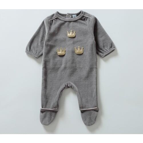 Baby footies rompers clothes long sleeves newborn overalls kids boy and girls grey clothes baby velour winter crown romper