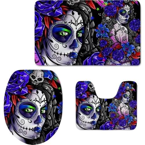 Gothnic Skull Girls Printing Home Bathroom Decor Bath Mat Set Soft Toilet Seat Cover Non-Slip Easy to Clean Shower Carpet 2021