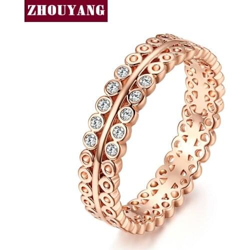 Round Hollowed-out Rose Gold Color Fashion Ring Austrian Crystals Full Sizes Top Quality ZYR413 ZYR414