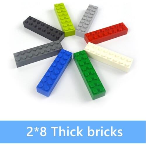 25pcs 2*8 Dots Thick bricks multiple color Educational Creative DIY Bulk Set Building Blocks Compatible All Brands classic parts