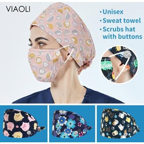 Health Caps Print Scrubs Hats Laboratory Operator Cap Cotton Lab Hat Beautician Scrub Hats Pet Grooming Agency Work Scrubs Caps