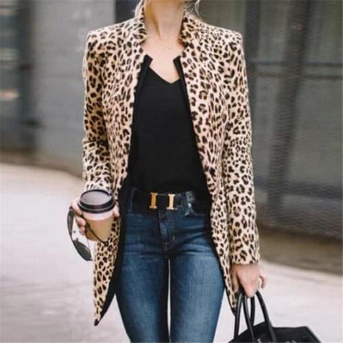 Fashion Leopard Print Blazer Winter Women Coat Plus Size Long Sleeve Coat Sexy Women Blazers Jackets Office Lady Blazer Tops New