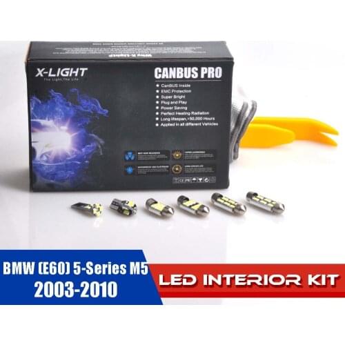 19pcs Canbus Pro Xenon White Premium LED Interior Map Light Kit for 2003 - 2010 BMW (E60) 5-Series M5 With Install Tools 5630SMD