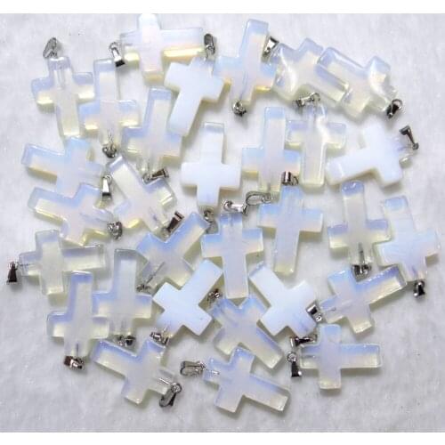 Natural stone Quartz Crystal Turquoises lapis opal tiger eye cross pendants for diy jewelry making necklace Accessories12pcs P7