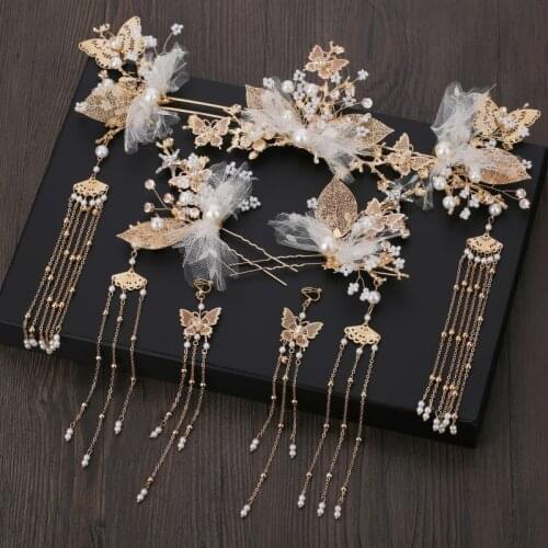 2019 New Dragon and Phoenix jewelry bride headdress Chinese phoenix Crown Wedding Antique Hair Accessories Set