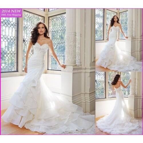 2019 novos vestidos de noiva sexy manga renda apliques em organza sereia nupcial vestido vestidos de noivas dy-105 personalizado