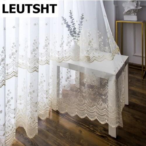 2021 New Rustic Embroidery Floral Sheer Curtains for Living Room Flower Voile Window Treatment Drapery for French Door