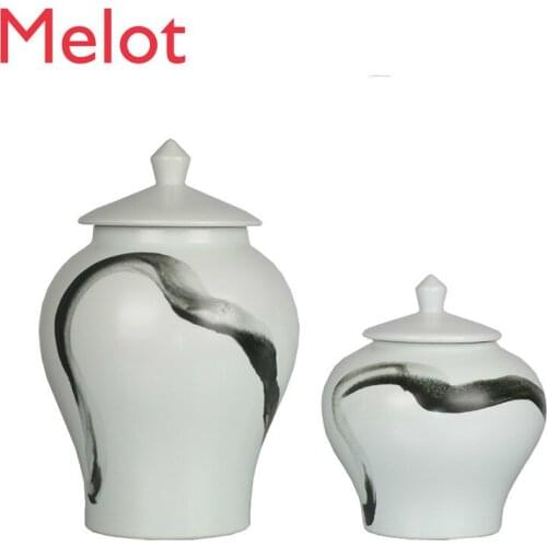 New Chinese Style Ink Ceramic Pot Decoration Home Living Room Coffee Table Hallway Soft Decoration Handicraft EquipmentOrnaments
