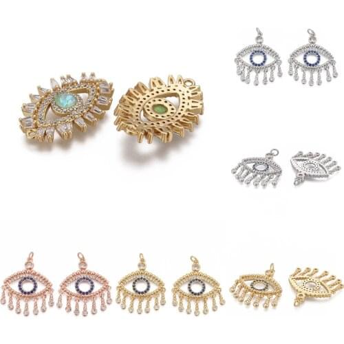 5Pcs Gold Plated Zircon Crystal Evil Eye Pendants Charms For Women Girl Bracelet Necklace Brass DIY Jewelry Making Accessories