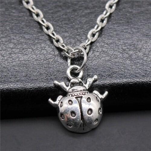 Simple Antique Silver Color 16x14mm Ladybug Charms Pendant Necklace For Women Lady Girl Jewelry Gift