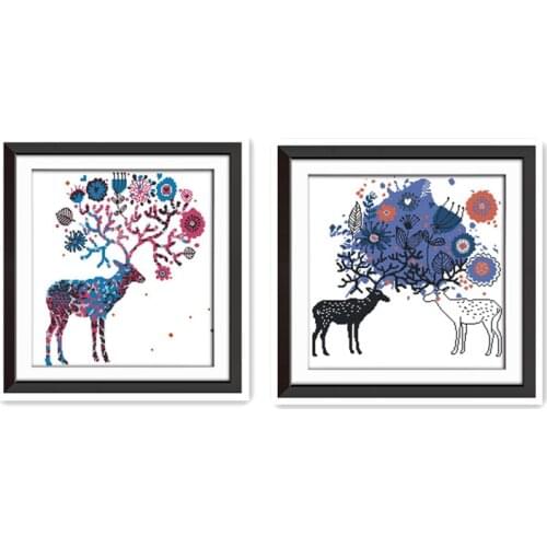 Christmas elk 11CT 14CT embroidered cloth cross stitch handmade DIY magic Christmas moose decorative gifts hanging picture
