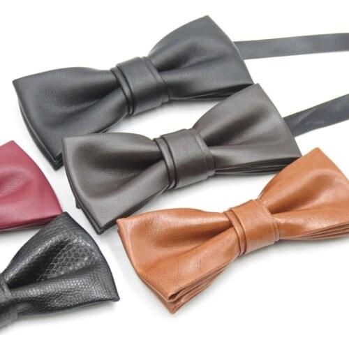 Bow Tie Solid Wedding Male Korean Narrow Leather Ties Party Versatile Fashion Black Unique Double Core Bowtie Big Boy Gravata