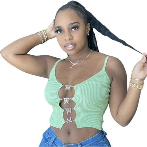 Adogirl Sexy Hollow Out Crop Top Women Sleeveless Spaghetti Strap Tank Top Bow Tie Backless Tops Summer Party Club Clothing