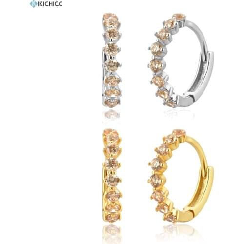 Kikichicc 100% 925 Sterling Silver 9.5mm Champagne Hoops Huggies CZ Zircon Luxury Earring 2020 Fine Jewelry Fashion European