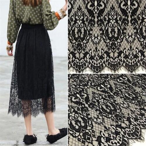 150cmX 3Meters Factory direct sale White, Black lace textile fabrics clothing silk lace eyelash lace dress LB0018