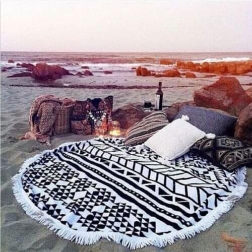 Ultra fine fiber round active printing beach towel pattern customization wholesale factory with tassel shawl