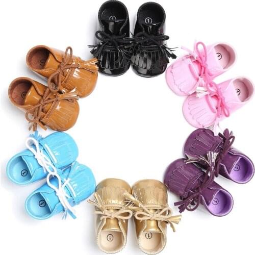 Spring and Autumn baby soft bottom tassel cross strap candy color shoes PU girl baby toddler shoes