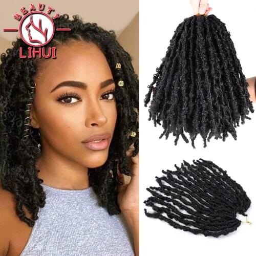 14"Butterfly Locs Crochet Hair Pre Looped Goddess Faux Locs Crochet Braiding Hair Extensions Natural Soft Black Braiding Hair