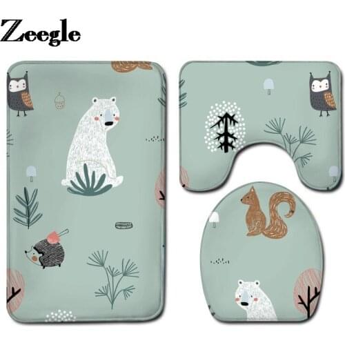 High Quality Bath Mat Cartoon Style Bathroom Carpet Rug Flannel Toilet Mat Toilet Seat Cover Mat and Anti-slip Floor Carpet Set