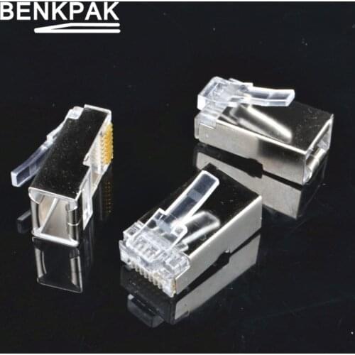 10pcs metal type rj45 connector cat6 shielded network connectors rj45 plug 8p8c terminals for stp ethernet Cable switches modem