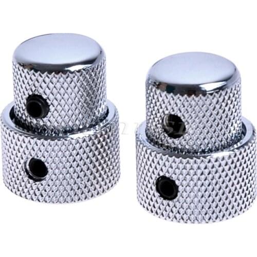 2 Sets Chrome Metal Dual Screw Style Control Knob for Dual Pot New