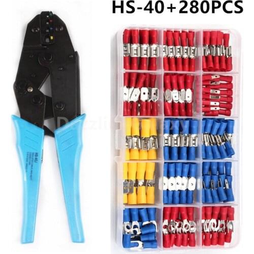 280PCS Assortment Spade Terminals Insulated Cable Connector Electrical Wire Assorted Crimp Butt Ring Fork Set Ring Lugs + Plier