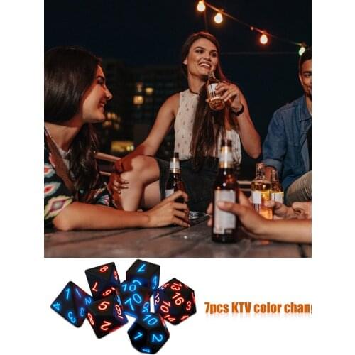 7Pcs Glowing Dice Portable Party Fun Games Dice Set Cubes Bar KTV Entertainment Drinking Tool Color Changing Sieve For DND Game